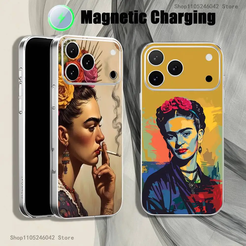 

Fashion F-FridaS-S K-Kahlo Transparent White Phone Case For iPhone 17,16,15,14,13,12,11,Pro,Max,Plus,Magnetic Wireless Charging