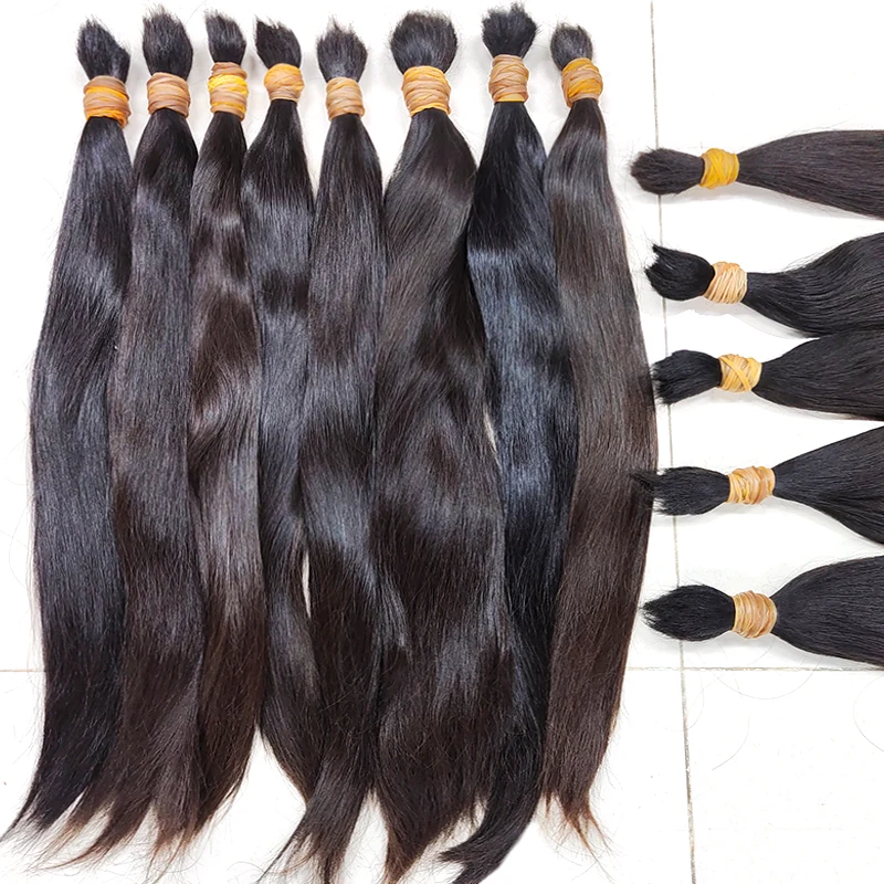 Venda quente 100% cabelo humano em massa sem trama para trança em linha reta dupla desenhada cutícula alinhada não processada extensões de cabelo em massa cru