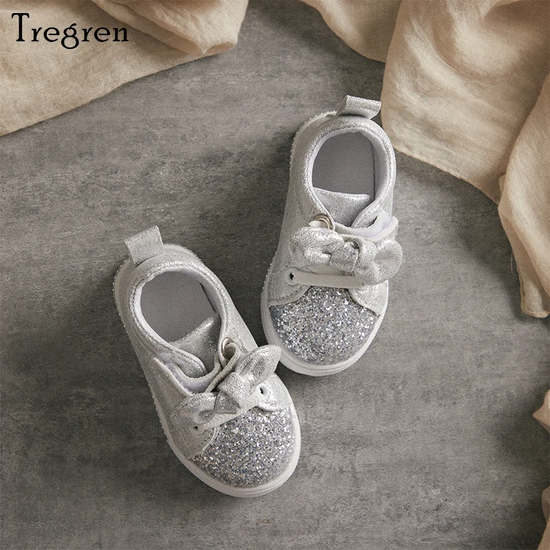 

Tregren Girls Child Soft Sole Sports Shoes Kids Sequins Casual Sneakers Cute Bowknot Shinny Shoes Children's Flats