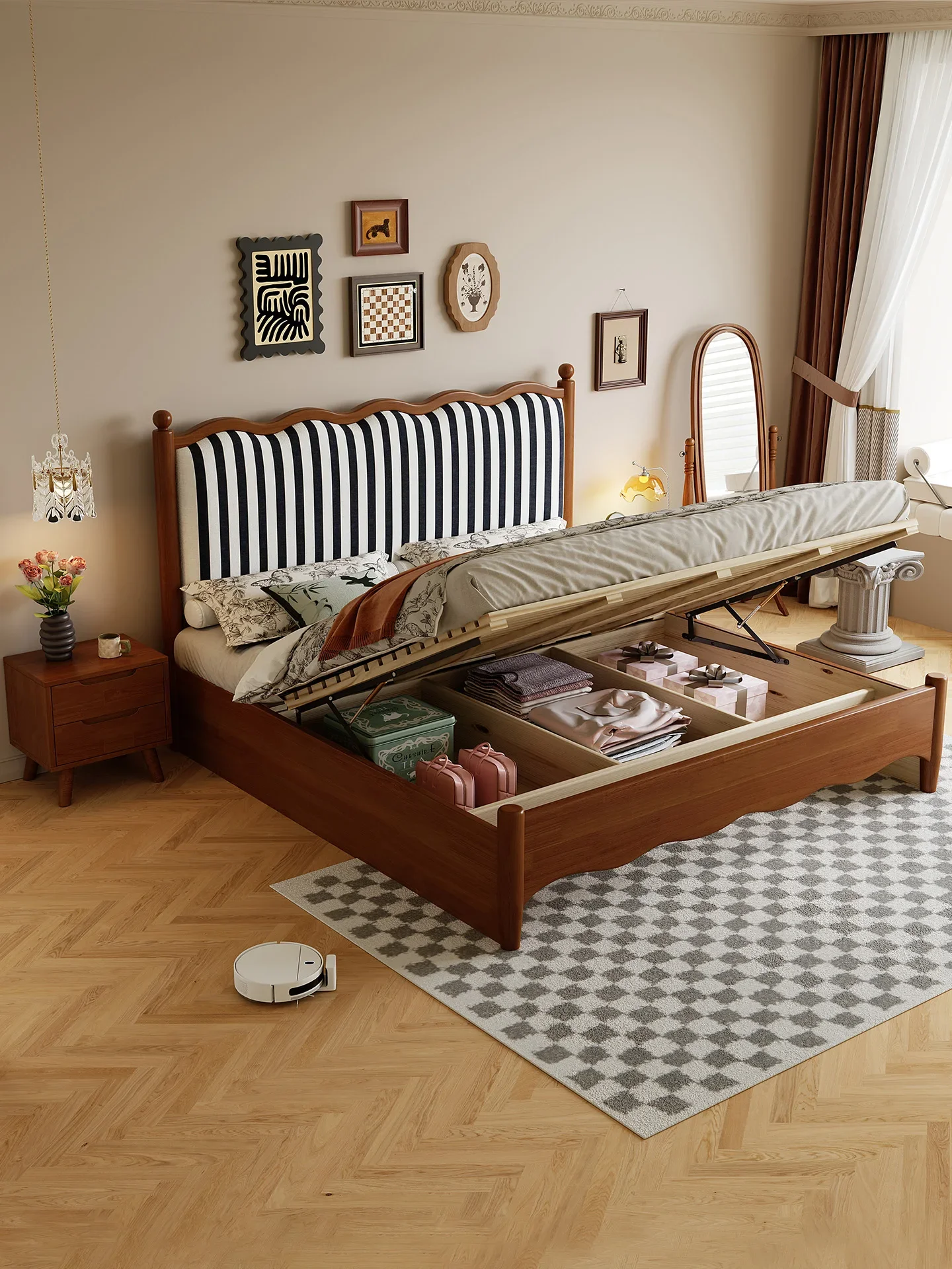 Medieval wind bed, solid wood bed, all solid wood 1.8 meters small apartment high-end atmosphere