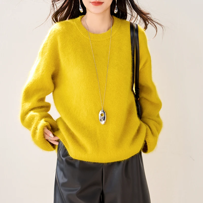 

Loose Casual Oversized Yellow Sweater Long Sleeve Soft Women Pullovers Fashion Elegant Autumn Winter Knitwear Trendy Knitted Top
