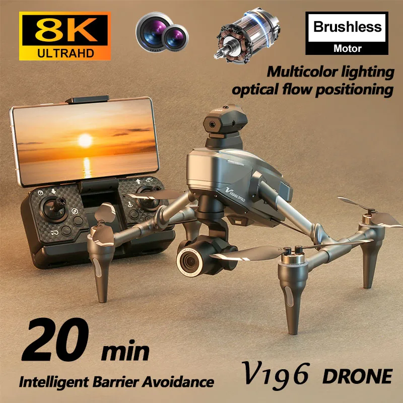 

V196 Pro New FPV Drone 8K ESC Brushless Power Optical Flow Positioning 120° HD Wide Angle Lens EIS Anti-Shake Quadcopter Drones