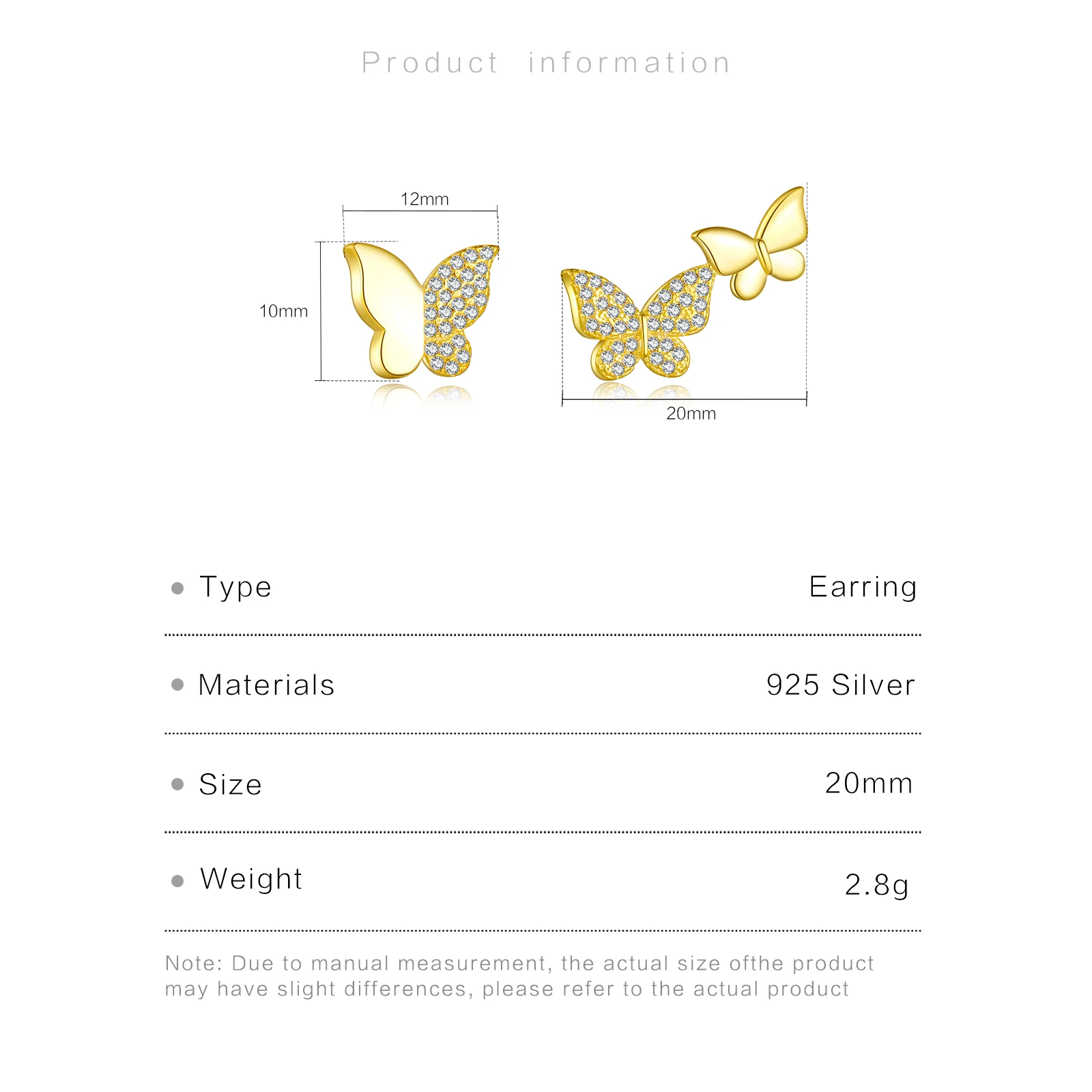 ANDYWEN 925 Sterling Silver Gold Butterfly Zircon CZ Stud Earring Piercing CZ Pendiente Big Large Women Wedding Gift Wholesale