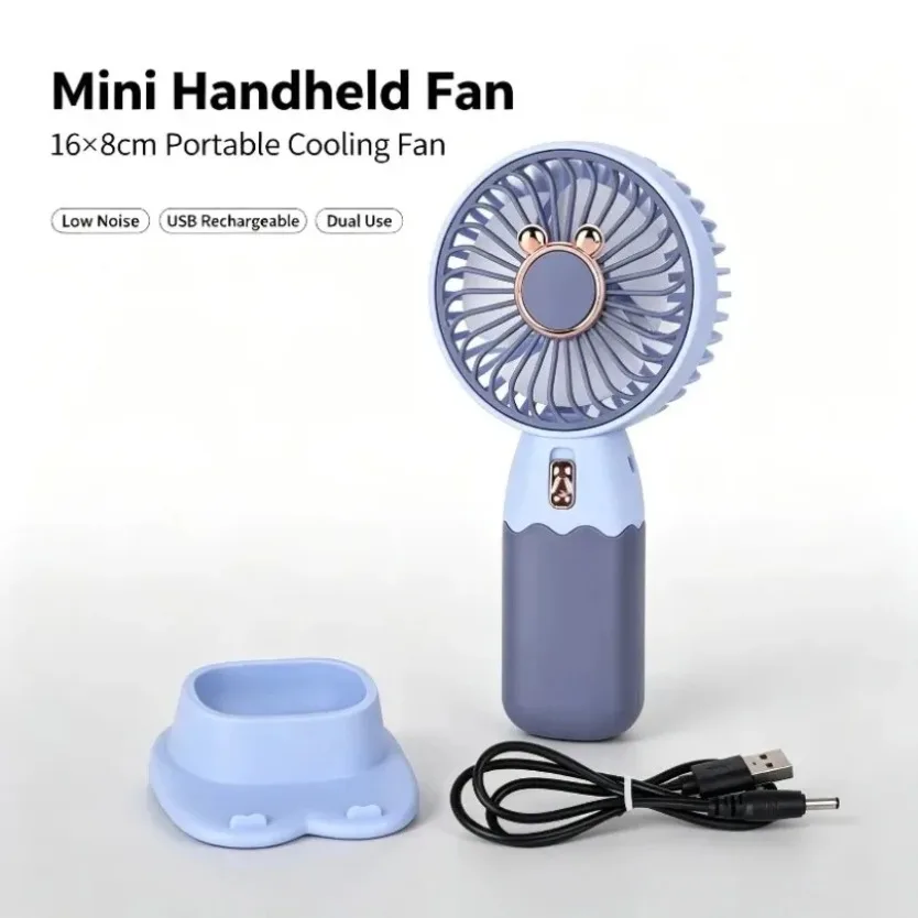 One Speed Gentle Breeze Handheld Mini Fan USB Rechargeable Portable Desk Fan With Stand Base For Makeup Office Travel Summer