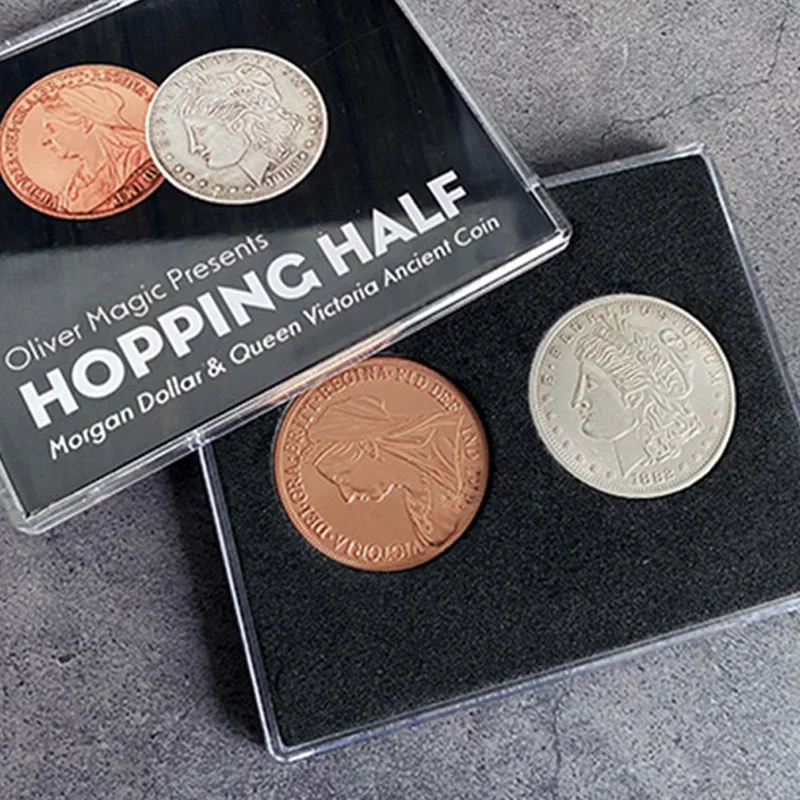 Hopping Half (Morgan Dollar and Queen Victoria Ancient Coin) by Oliver Magic Tricks Coin Vanish Appear Magic Close Up Illusions