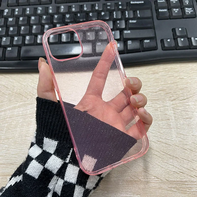 Pink Glitter Bling Clear Soft Case for IPhone 15 14 13 11 12 Pro Max Mini Plus X XS XR 15Pro 14Pro I Phone Women Fundas Cover