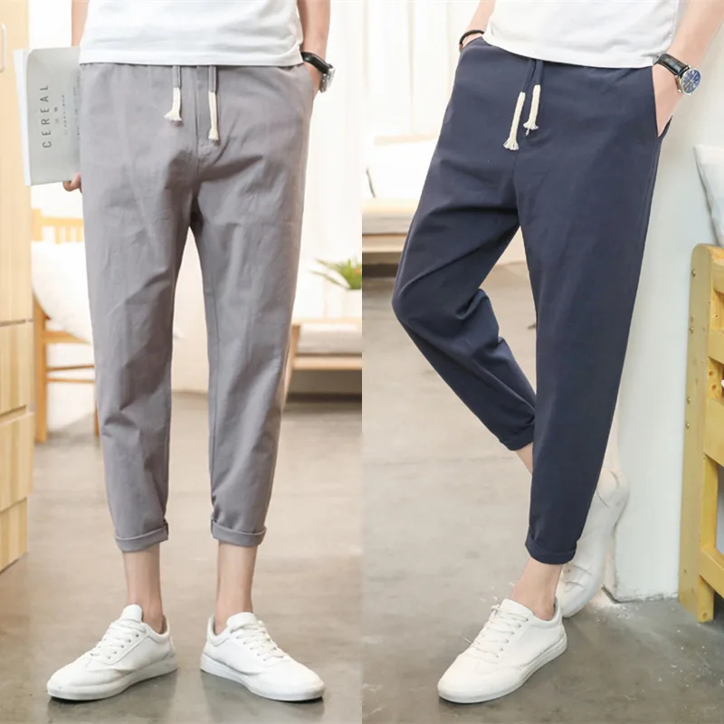 Men's Ninth Pants Summer Korean Style Trendy Loose Casual Pants Skinny Cotton Linen Harem Pants Men's Pants