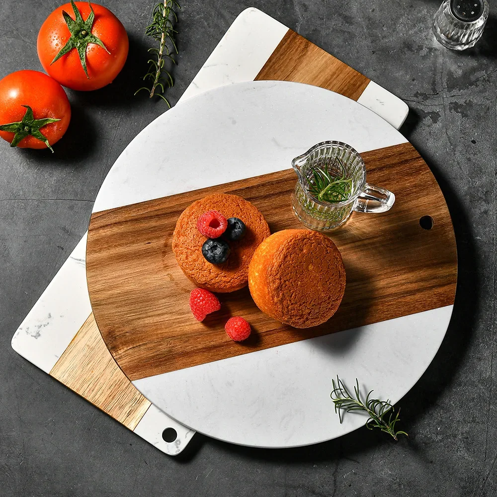 1 szt. Gradacji żywności drewno i marmur owoce i piekarnia taca do serwowania gadżety kuchenne akcesoria kuchenne kuchnia domowa kuchnia — zdjęcie 3
