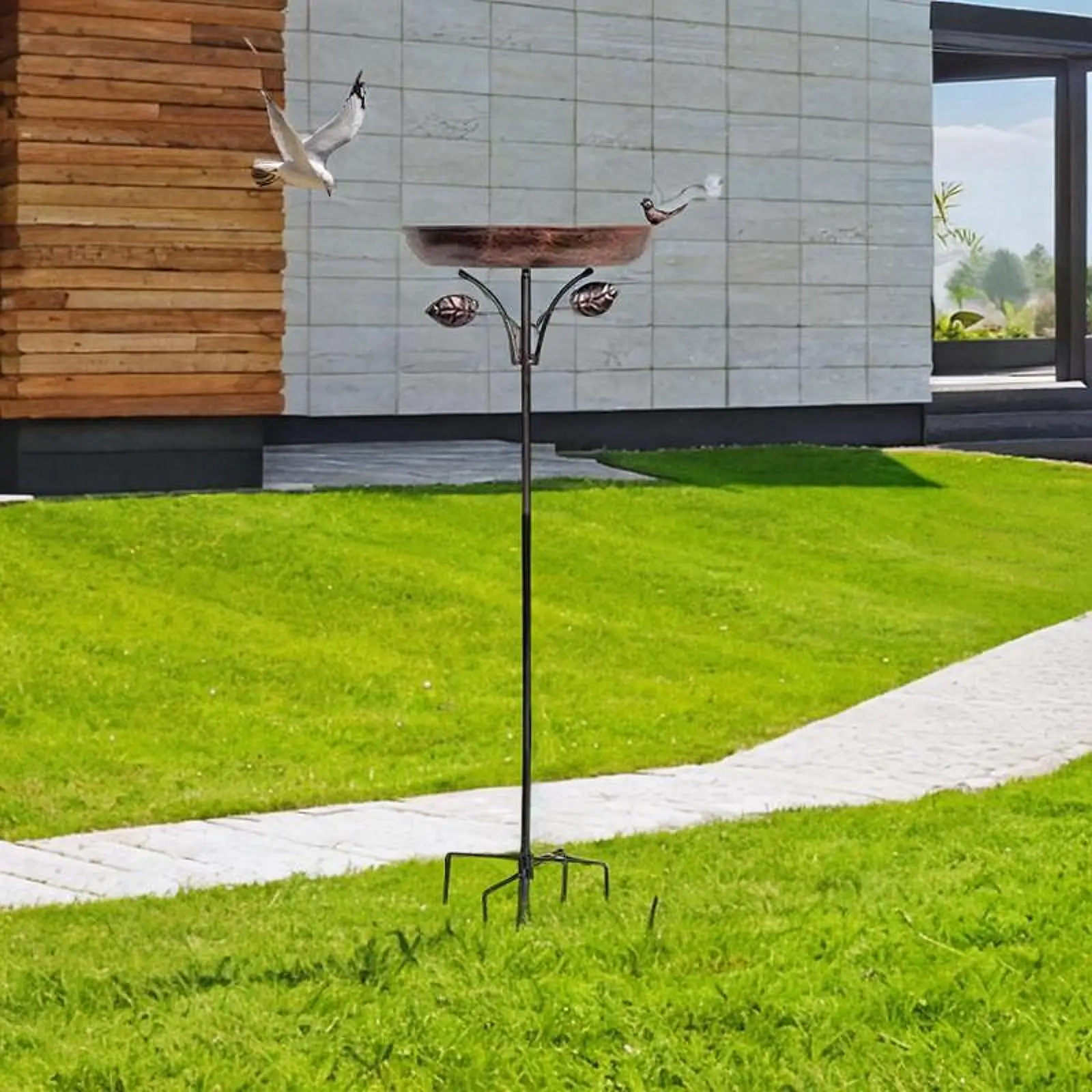 Outdoor Metal Bird Feeder Full Size Sturdy Base Decorative Garden Bird Bath for Lawn and Backyard