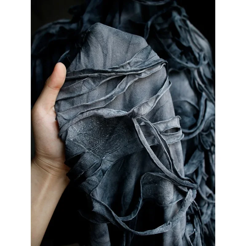 Gray, black, gray, tie-dye, old, tattered, three-dimensional texture, literary and artistic vintage cotton-Han clothing cloth