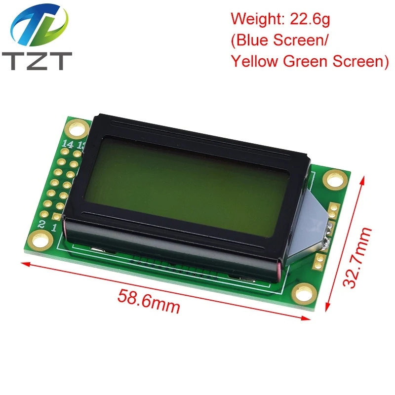 TZT LCD 모듈 0802 문자 디스플레이 화면, 아두이노용, 블루, 옐로우, 그린, 8x2