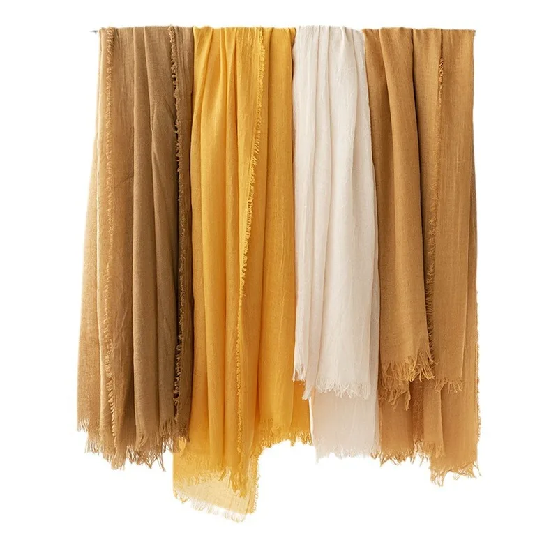 Sciarpe in cotone e lino Sciarpe da donna in tinta unita Scialli caldi, semplici sciarpe in stile retrò con bordi con frange