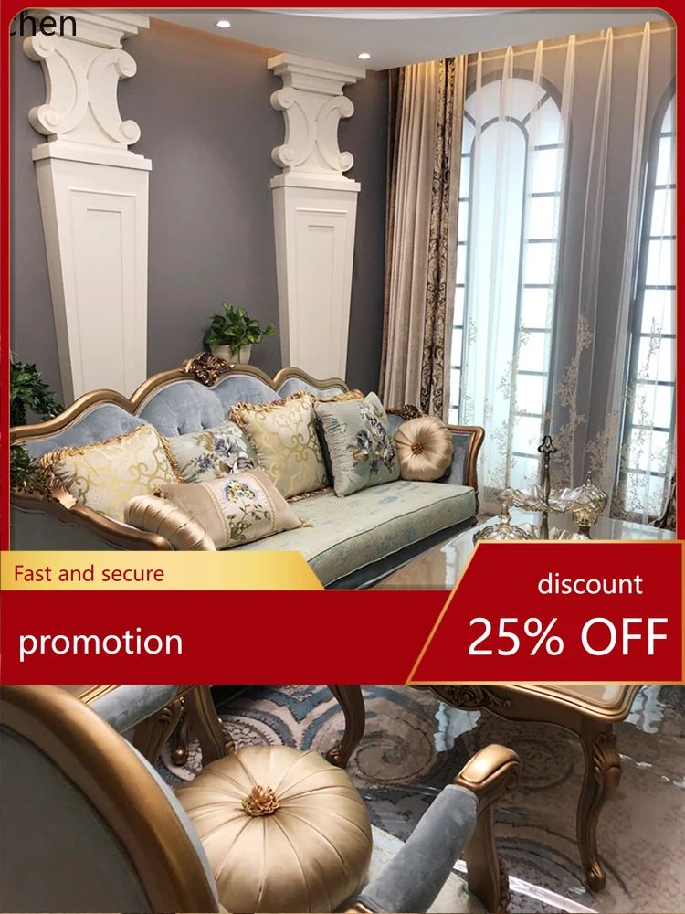 

CZ Sofa Set High-End Luxury French Retro Living Room Fabric Solid Wood High-Grade Villa Sofa
