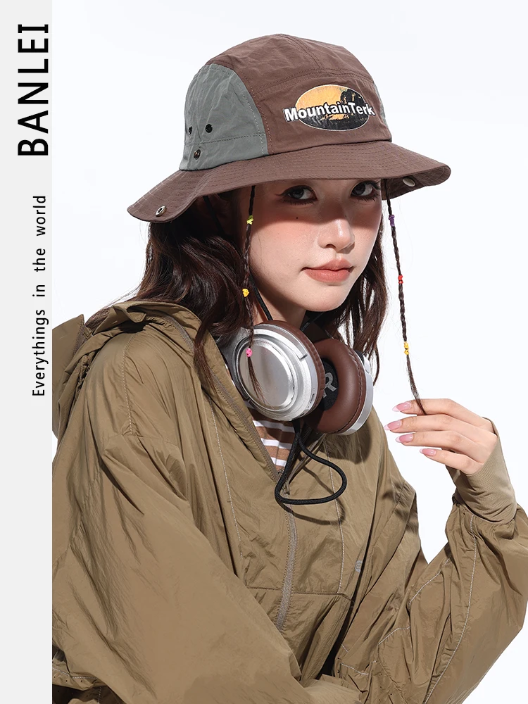 

American retro color matching speed thin dry bucket hat outdoor mountaineering men's and women's summer sunshade sunscreen hat