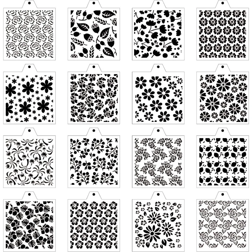 16 Pack Floral Cake Cookie Spray Stencils, Hollow PET Template for Baking Decoration, DIY Painting & Home Handicraft Art Making