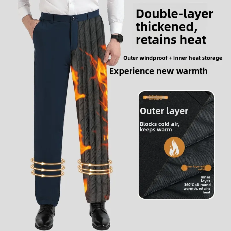 

Мужские зимние утепленные хлопковые брюки, повседневные, прямого кроя, теплая верхняя одежда, одежда для пап, полиэстер, застежка-молния