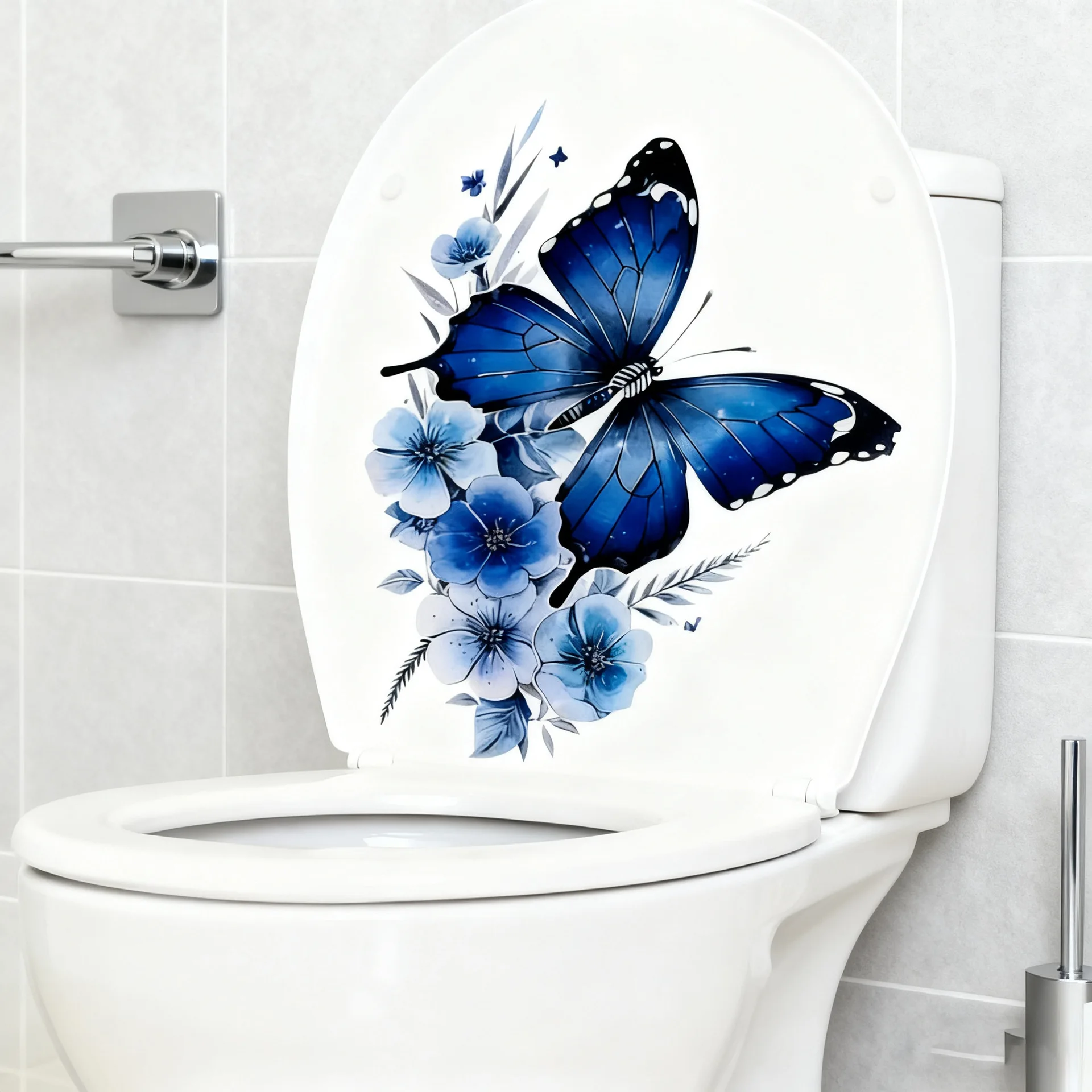 Wasserdichte Schmetterlings-Blumen-Wandaufkleber, Toilettenaufkleber, dekorative Küchenaufkleber, Badezimmer-Vinyl-Aufkleber, Badezimmer-Dekoration