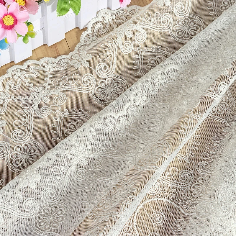 Nylon Mesh Beige/White Lace fabric DIY wedding dress children's clothing auxiliary material width 132cm X974