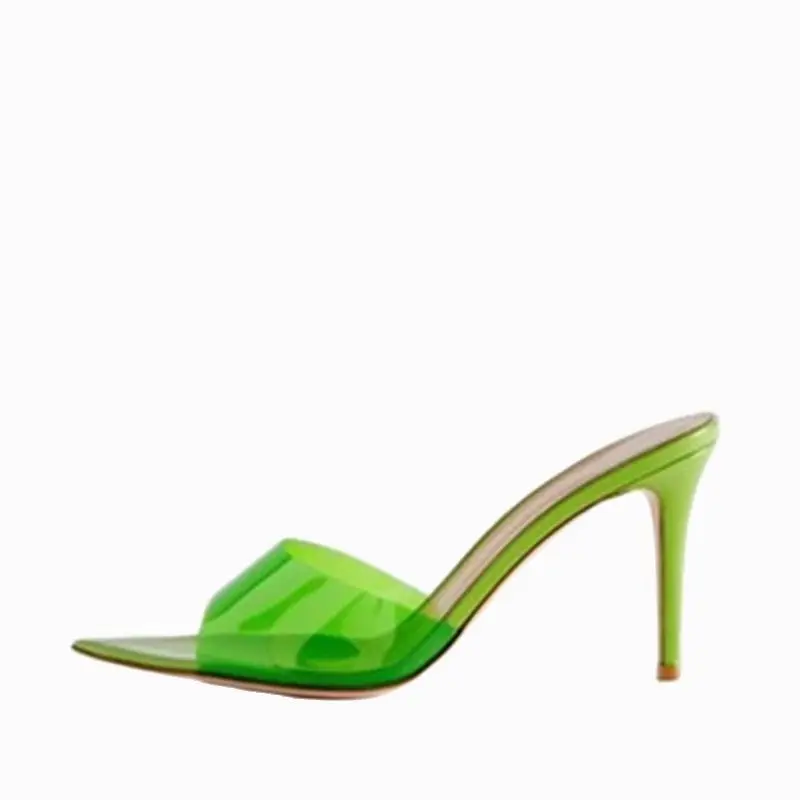 

Green Clear PVC Slippers Sexy Pointed Toe Stiletto High Heel Runway Dress Women Shoes Slip On Summer Women Slides