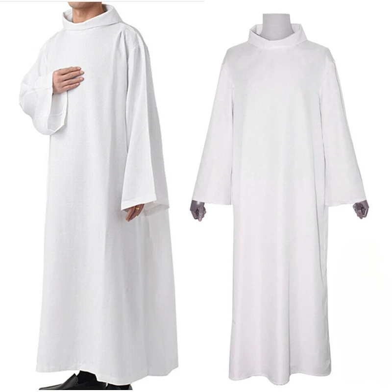 Túnica de clérigo com gola alta e mangas compridas, vestuário litúrgico para altar, igreja, bruxo, padre, coro, adoração, fantasia de Halloween