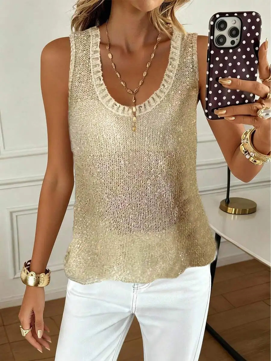 

Женская блестящая текстурированная трикотажная майка без рукавов с асимметричным подолом и воротником с рюшами