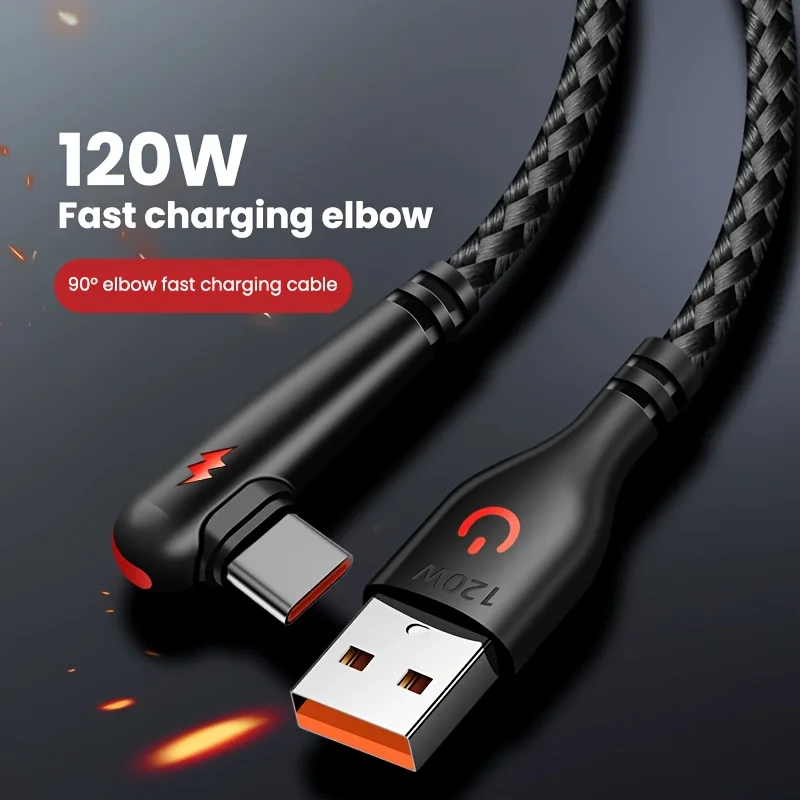 

0.25m 1m 2m 120W 90-Degree Elbow Super Fast Charging USB To Type-C Cable for S23 S22 for Xiaomi 14 13 12 Redmi K50 P60 Huawei