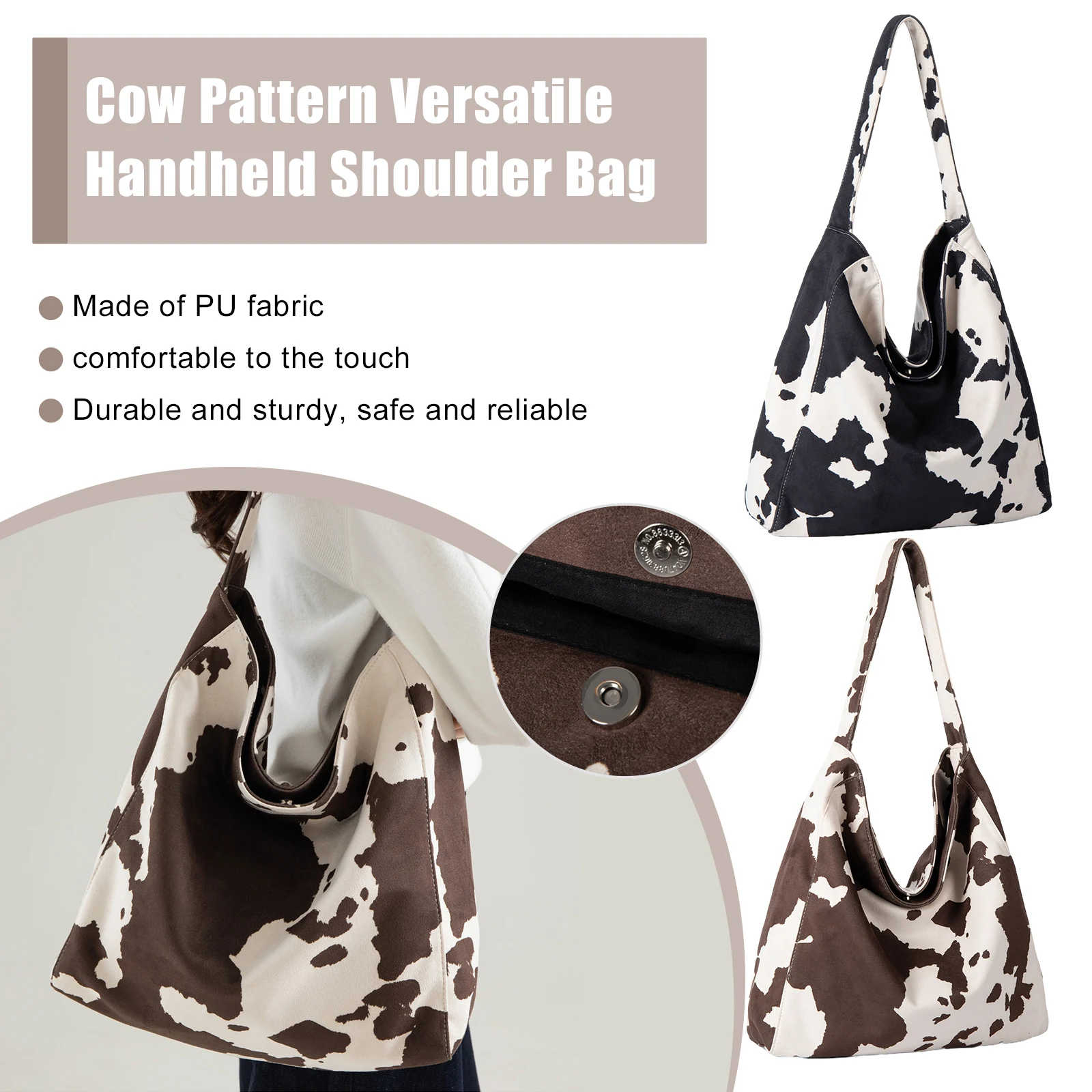 

Women Girls Cow Print Large Capacity Shoulder Bag Fashion Casual Tote Bag Underarm Handbags for Travel Shopping Work Daily Use