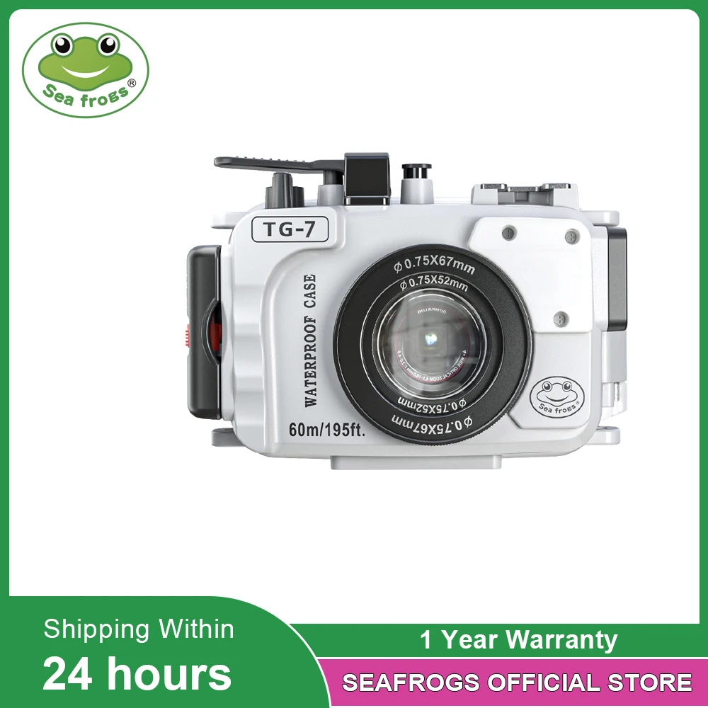 Seafrogs White TG7 Housing 60M/195ft Waterproof Underwater Camera Case for Olympus TG7 Diving Housing