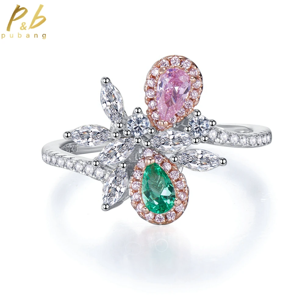 

PuBang Fine Jewelry Solid 925 Sterling Silver Radiant Cut Pink Created Moissanite Ring for Women Anniversary Gifts Free Shipping