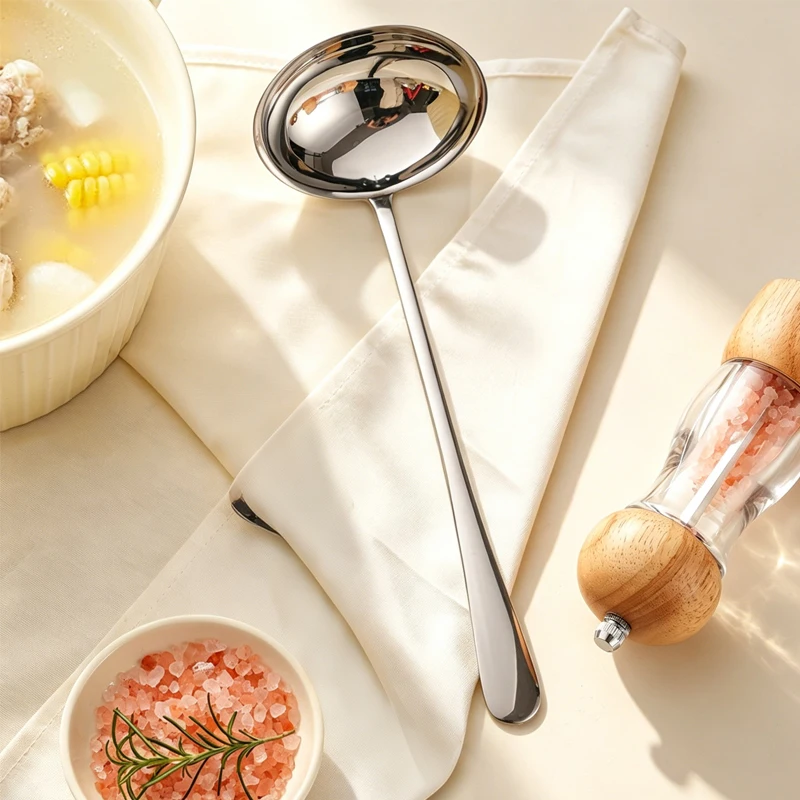 1010 Large Soup Spoon, Long Handle Stainless Steel Serving Spoon, Metal Dinner Ladle for Home Kitchen Restaurant