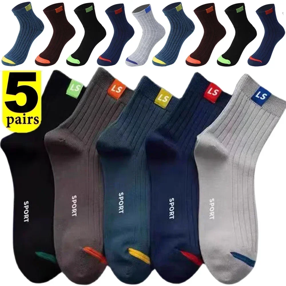 1-5pairs Bamboo Fiber Autumn Winter Men Socks Breathable Cotton Sports Sock Deodorant Business Plus Size 38-47