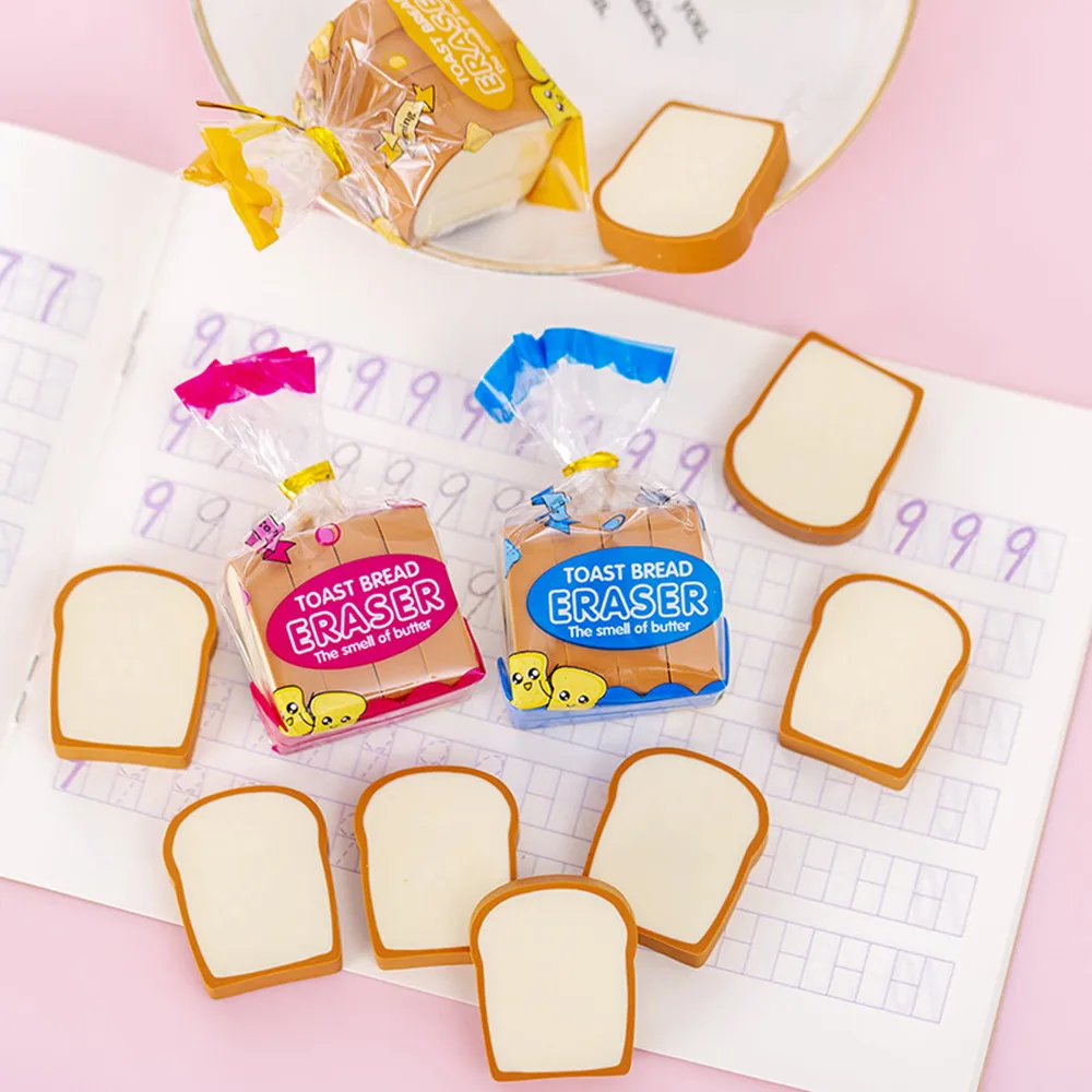 Creative Cute Toast Bread Eraser Student Stationery Kids Birthday Party Favor Giveaway Baby Shower Pinata Filler