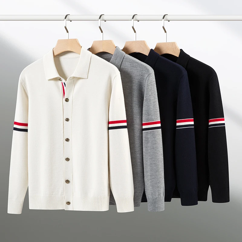 Designer Marke Strickjacke Männer Frühjahr Herbst Neue Trends Farbfarbige Streifen Design Open Shirt Koreanische Freizeit Warm-Halt-Pullover Jacke – Detail 2