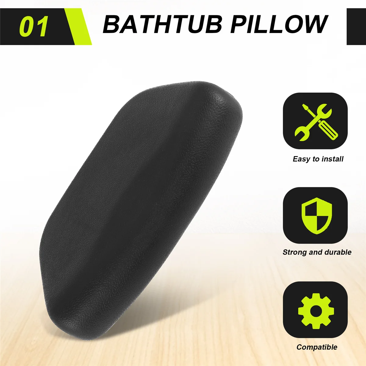 (N21R] Spa Bath , Waterproof PU Leather Bathtub Neck Support Head Rest Pad with Anti Slip Suction Cups