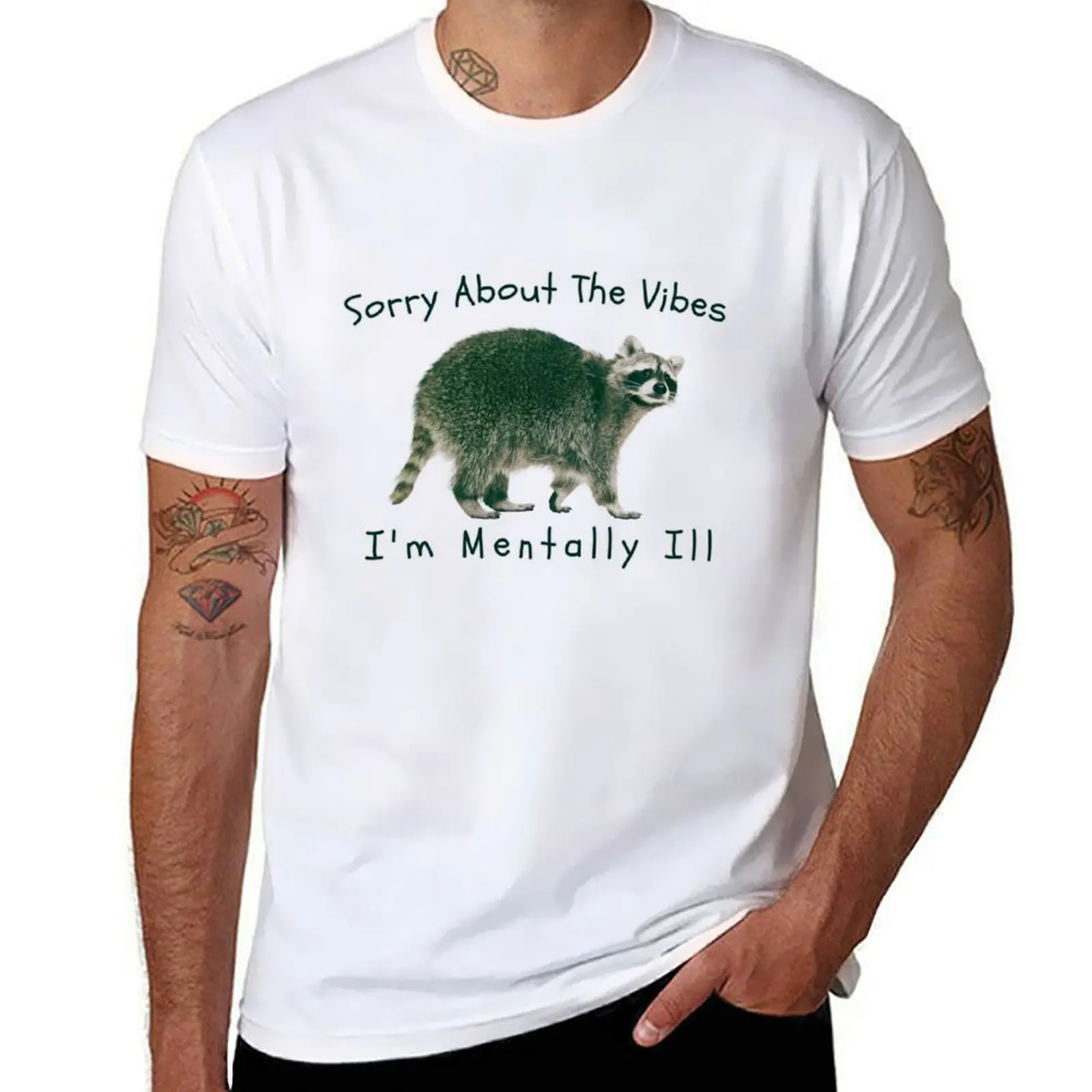 

Funny Sarcastic Meme Raccoon Sorry About The Vibes I Am Mentally Ill T-Shirt funny t shirts dark humor T-Shirt