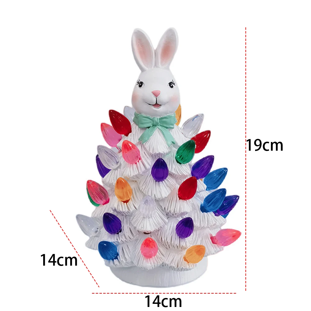 Easter Bunny Tree Decor Tabletop Rabbit Tree with LED Light Resin Desktop Tree Ornament Bunny Tree Decorations for Spring Easter