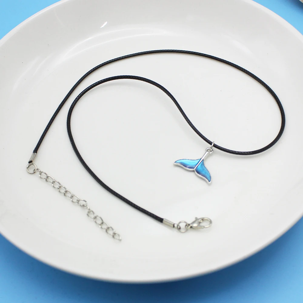 Blue Ocean Dolphin Whale Tail Pendant Necklaces Simple PU Leather Chokers Collares For Women Girl Daily Jewelry Party Gifts