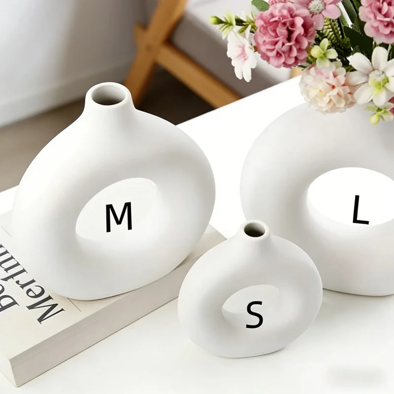 

Современная минималистичная пластиковая ваза-пончик в стиле инс-дизайн для декора гостиной, спальни, рабочего стола, контейнер для цветочных композиций, украшение