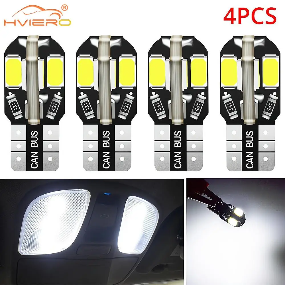 

4Pcs Car T10 W5W Led Interior 8SMD Canbus White Blue Turn Signal Auto License Plate Lights Trunk Lamps Dome Reading Wedge Bulbs