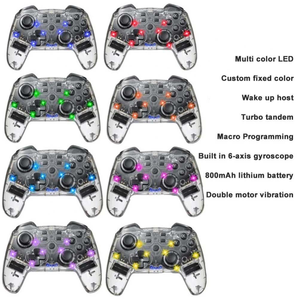 

Transparent For Switch Pro Controller Wireless Joystick Bluetooth gamepad with LED light wake up six axis gyroscope Repeating