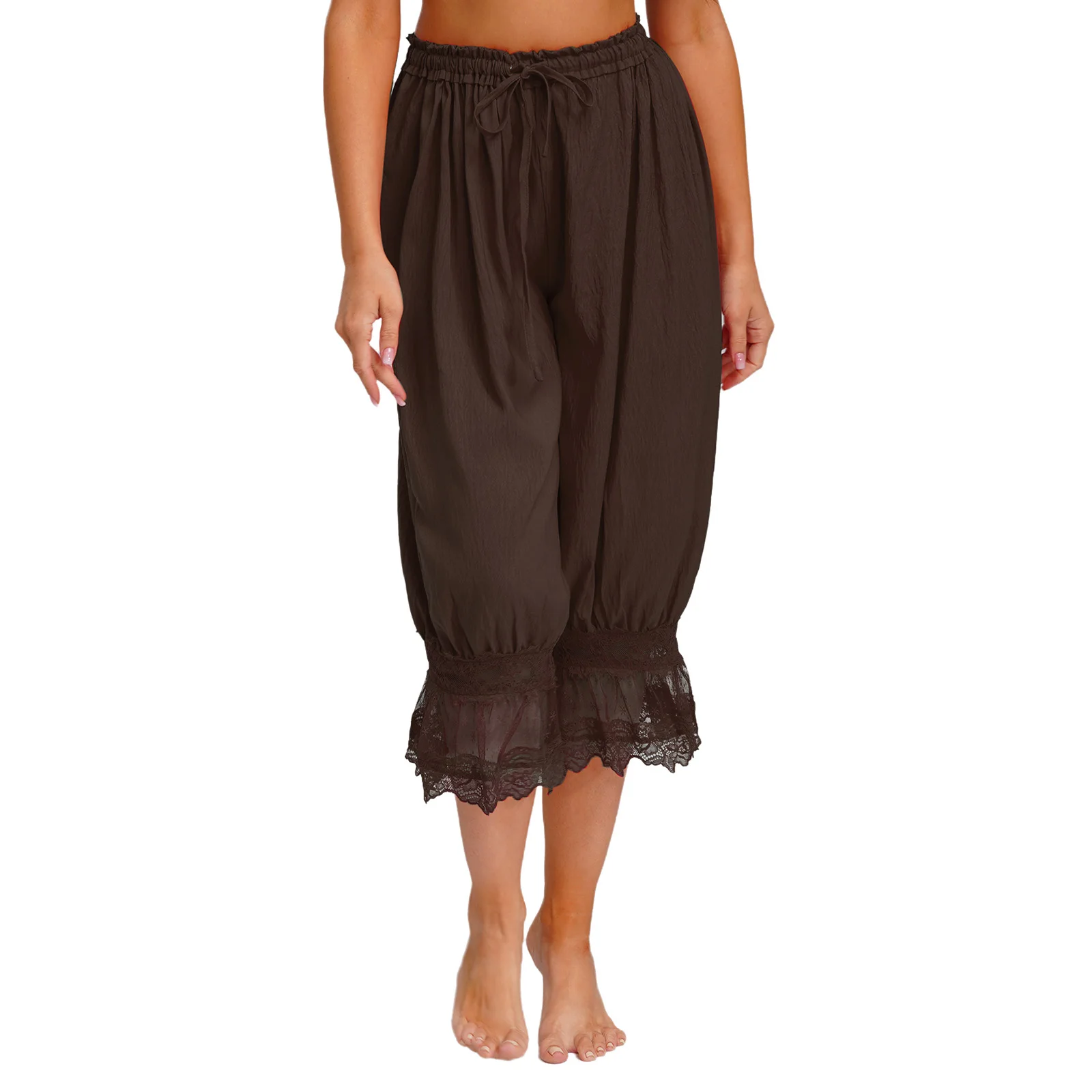 

Женские повседневные свободные брюки-шаровары с кружевной отделкой, на шнурке, в средневековом, пиратском или индийском стиле, миди-брюки