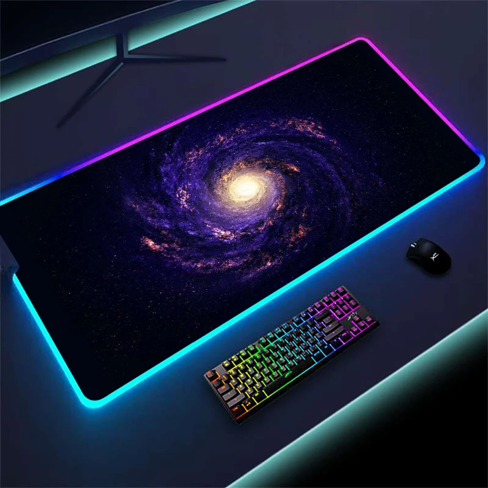 Universe Mouser Pad Gamer RGB Starfield Mausepad Galaxy Milky Way Space Led Light Keyboard Mat Neon Gaming Accessory Custom Rug