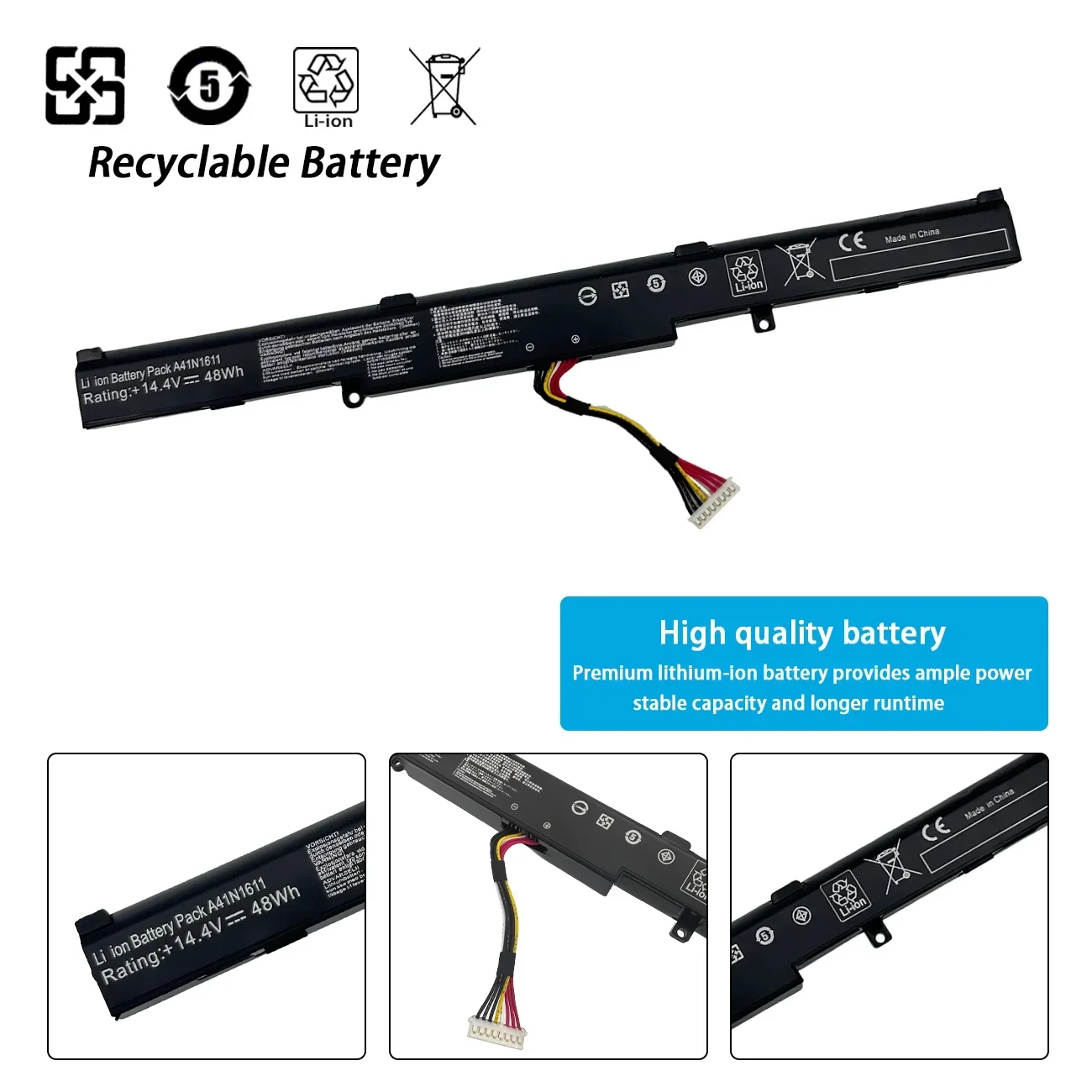 A41N1611 Laptop Battery for ASUS FX53V FX53VD ZX53VB ZX53VW ZX53VD ZX73V FZ53V FZ53VD GL553V GL553VD GL553VE GL553VW  48WH