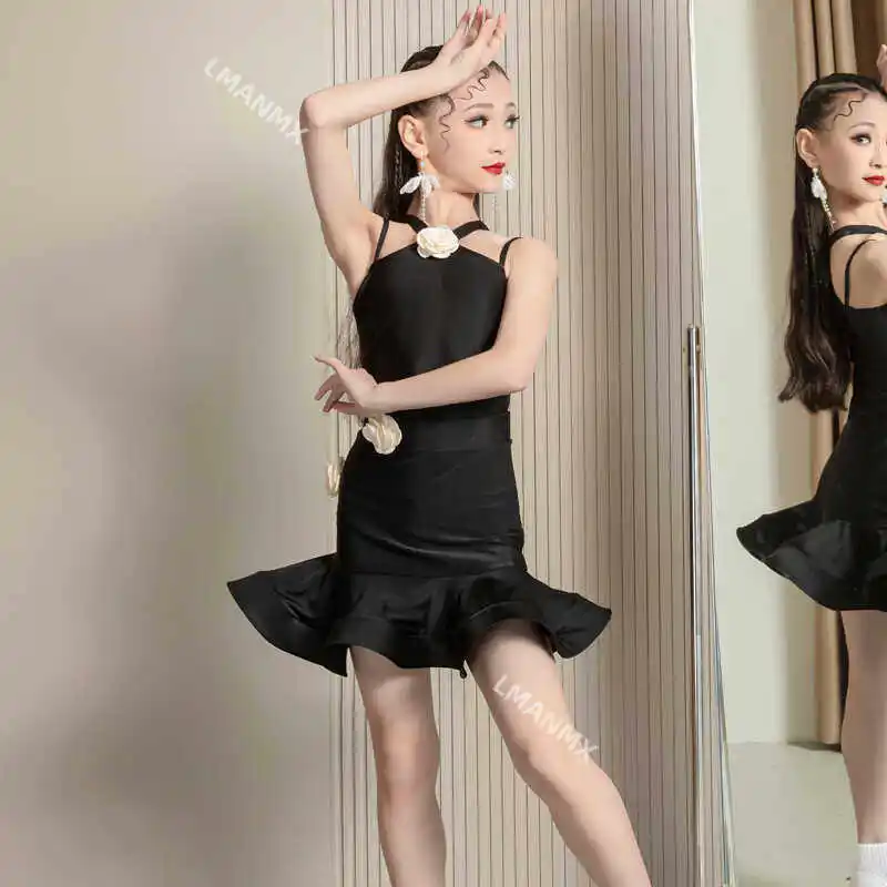 Advanced Latin dance performance costume, children's and women's new art exam training costume, suspender flower split set