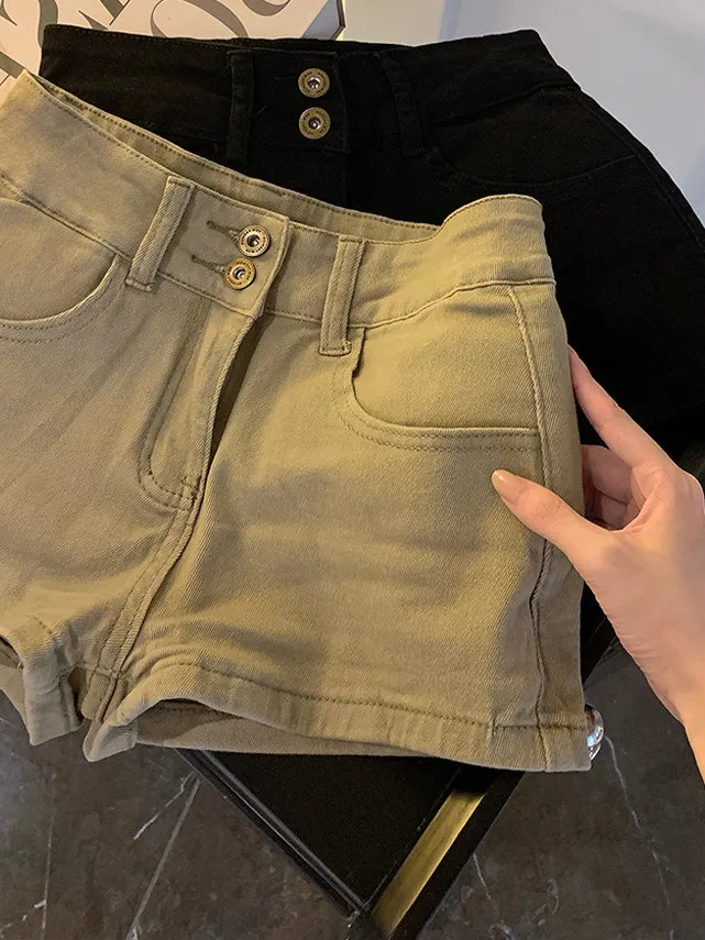 

High Waist Khaki Slim Fit Denim Shorts Women Summer New Style Waist Shaping Butt Lifting Slimming Casual Hot Pants