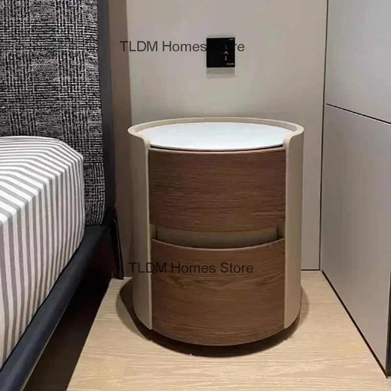 Light Luxury Designer Round Bedside Tables High-end Solid Wood Bedroom Nightstand Modern Living Room Coffee Table Home Furniture