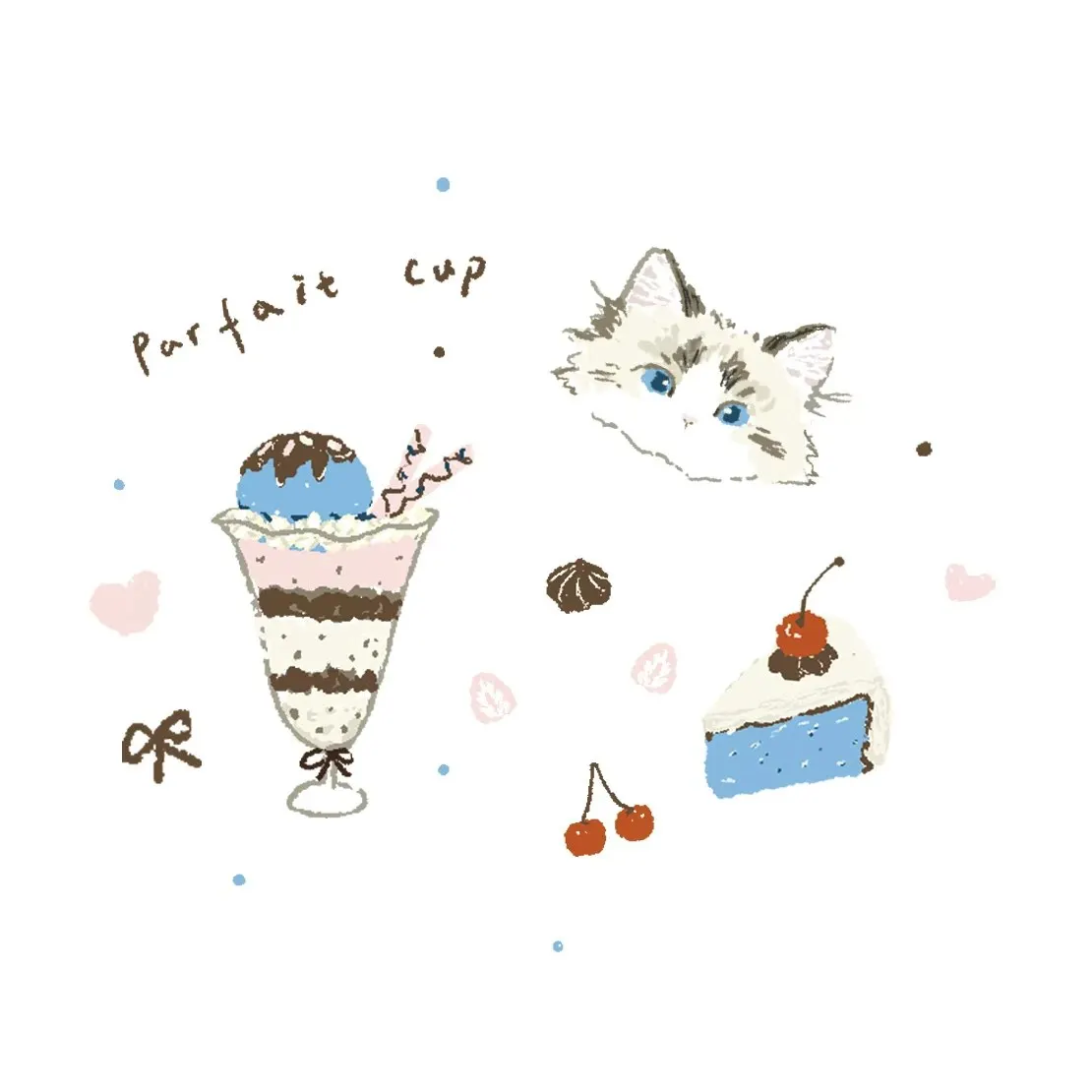 Cute Cat Afternoon Tea Sticker Roll Synthetic Paper for Journal Decoration, Collage, Cutting Film Craft Supplies
