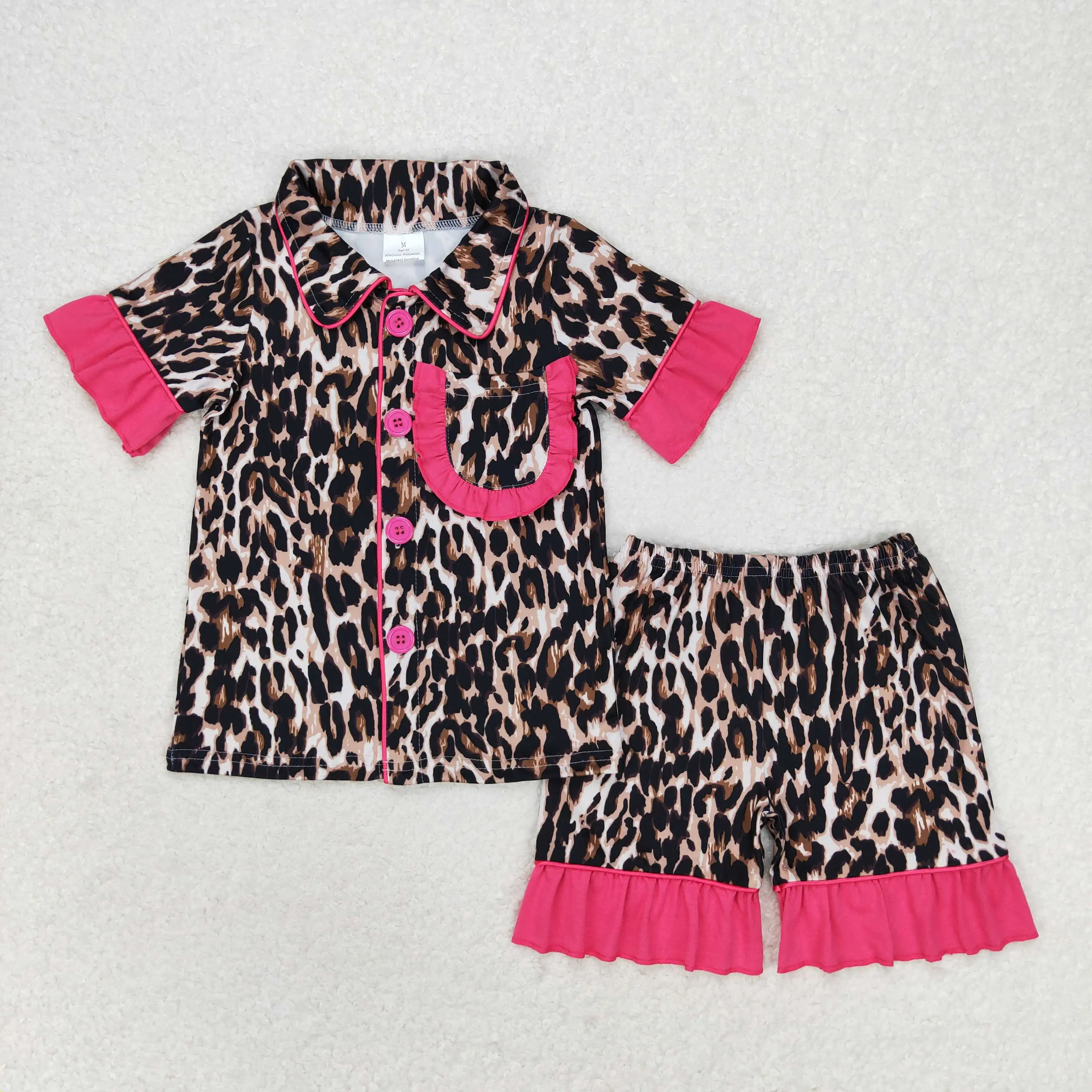 GSSO1121+GSSO1122 Mom And Me Clothes Short Sleeve Top With Shorts Set Leopard Print Kids Girls Summer Outfits