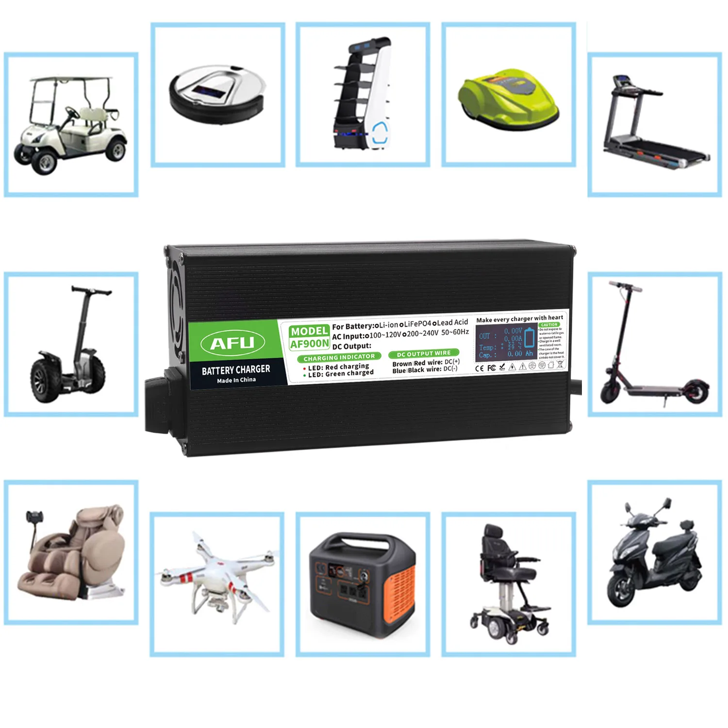 58.4V 15A LiFePO4 Battery Charger With OLED Display Smart Charger Usd for 16S 48V 51.2V LiFePO4 Battery Aluminum Case