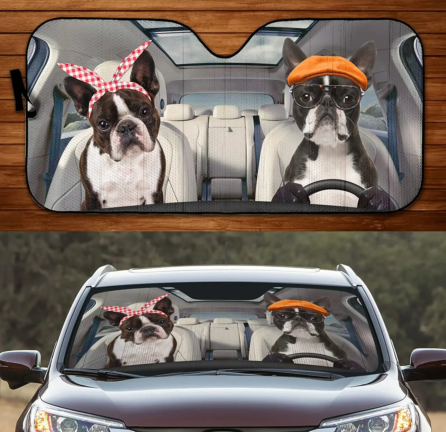 Funny German Shepherd Driving Headband and Eyeglasses Dog Couple Car Sunshade, German Shepherd Car Window Sun Cover, Car Windshi